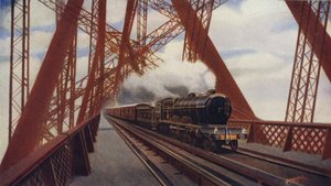 Il Flying Scotchman che attraversa il Forth Bridge, North British Railway da English School